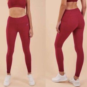 Gymshark Aspire Leggings Beet Red Pockets Sportswear Womens Size XS Tights
